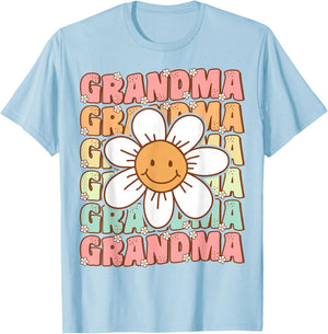 Cute Groovy Grandma 70s Family Birthday Party Daisy Flower T-Shirt - T-Shirt | Light Blue