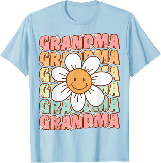 Cute Groovy Grandma 70s Family Birthday Party Daisy Flower T-Shirt - T-Shirt | Light Blue