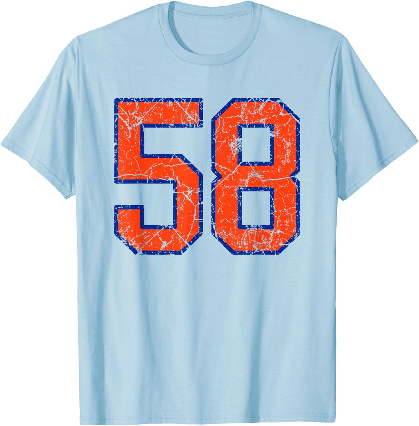 Orange and Blue Sports Number 58 Jersey Uniform Player T-Shirt - T-Shirt | Light Blue