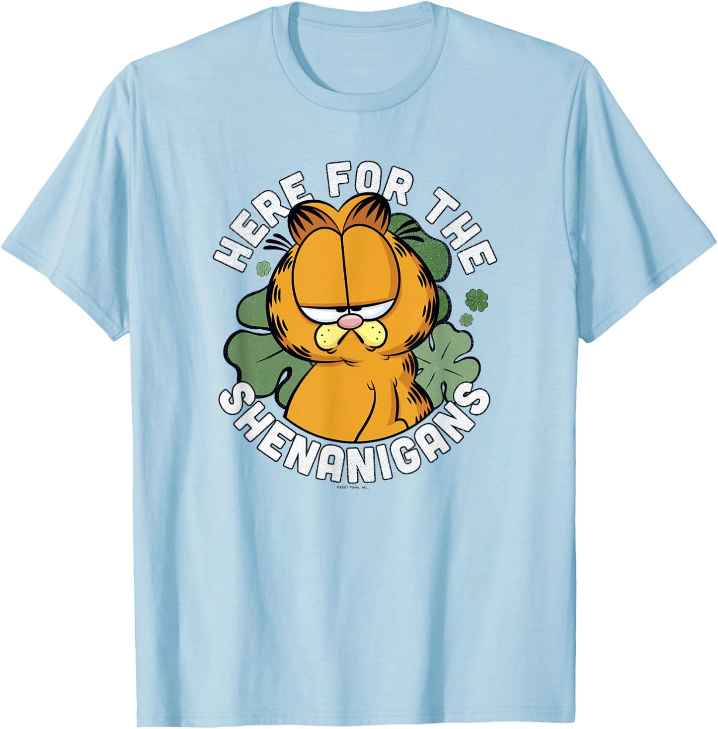 Garfield St. Patrick's Day Here For The Shenanigans T-Shirt - T-Shirt | Light Blue