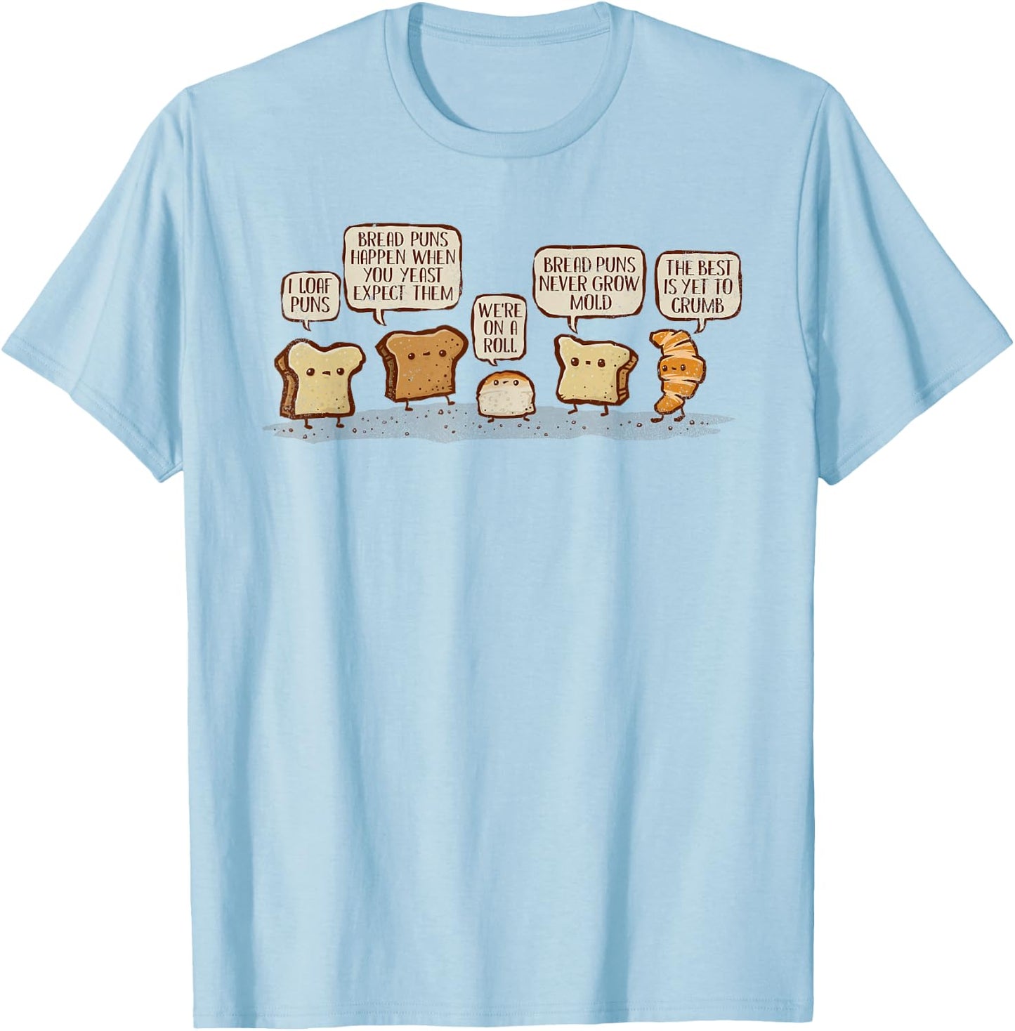 kg07 -Adults White Cotton 80% Polyester 20% Classic Fit Collarless Short Sleeve Small I Loaf Bread Puns T-Shirt - T-Shirt | Light Blue