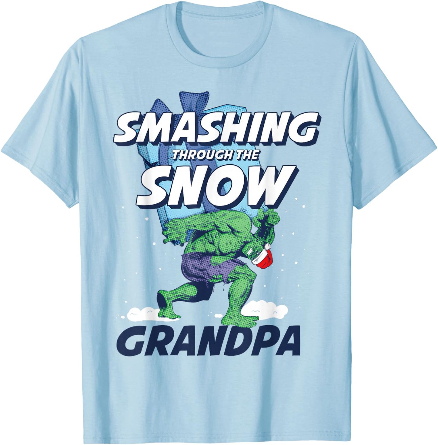 Marvel Hulk Smashing Snow Christmas Grandpa T-Shirt - T-Shirt | Light Blue