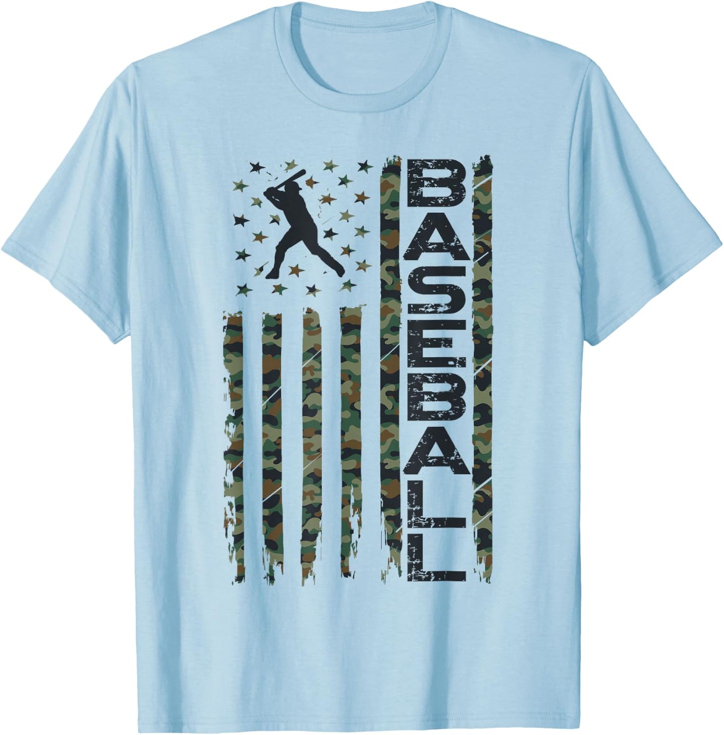 Baseball Fan Usa American Flag Camo Camouflage Batter T-Shirt - T-Shirt | Light Blue