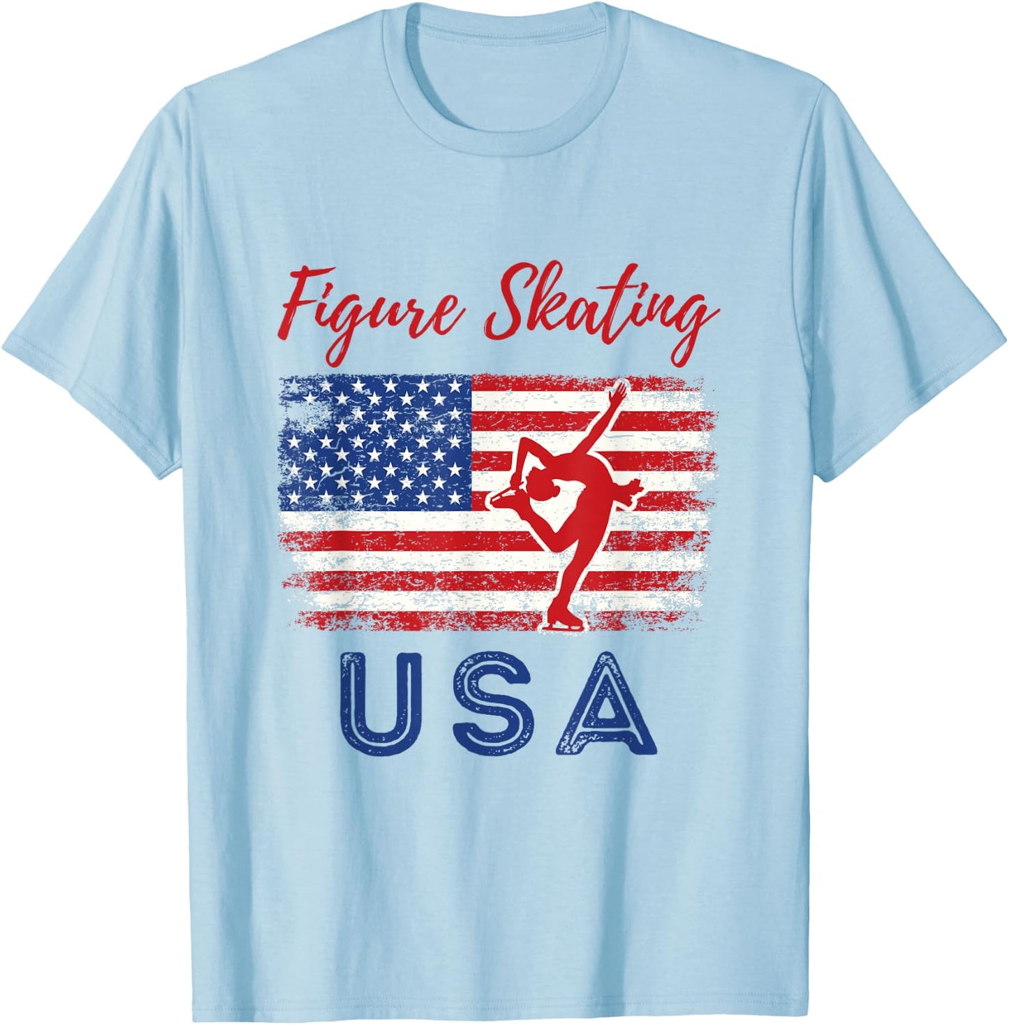 USA American Flag Figure Skating Team Girls Women T-Shirt - T-Shirt | Light Blue