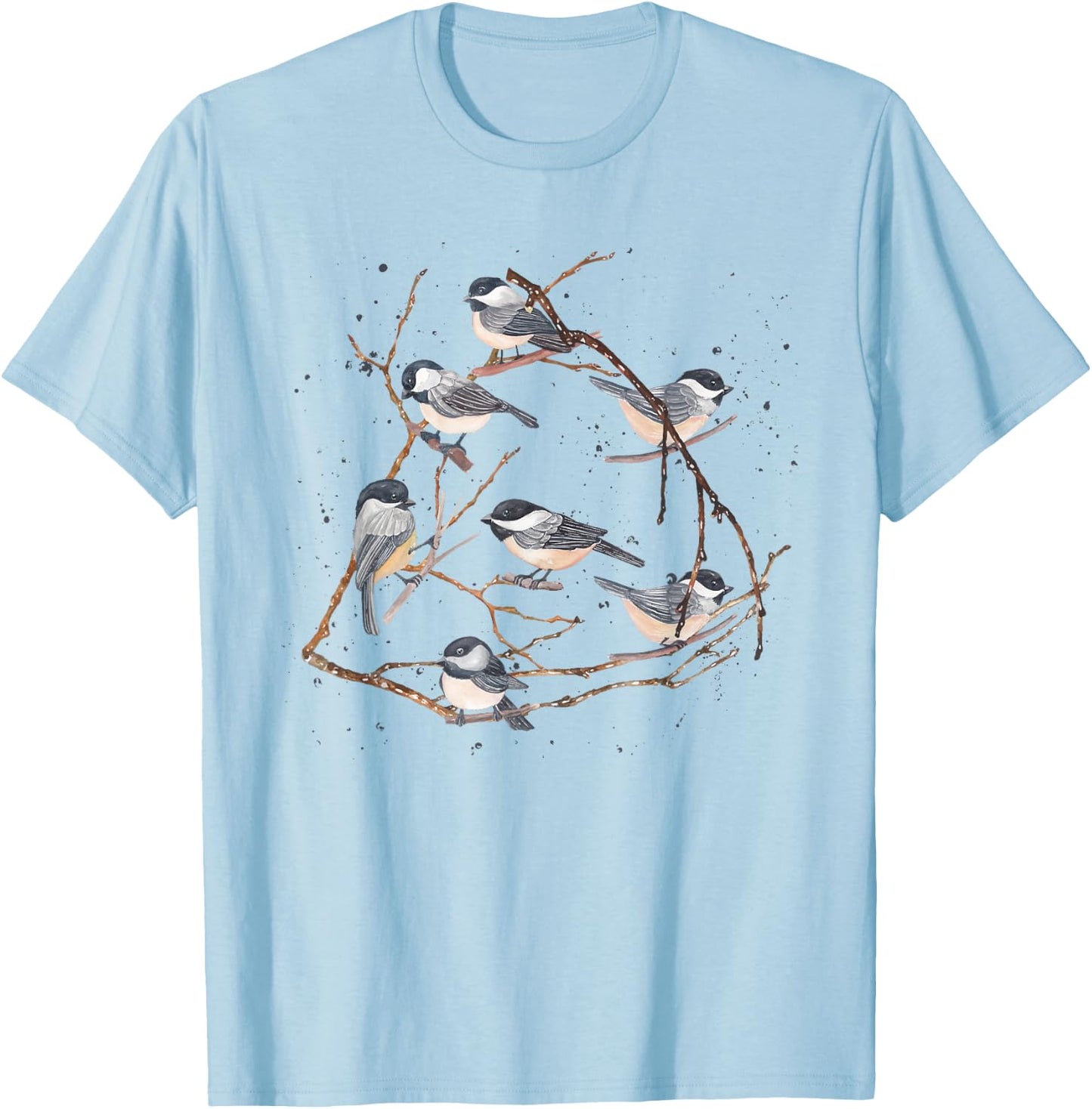 Chickadee Bird Watching Birding Nature Tree Branch Bird T-Shirt - T-Shirt | Light Blue