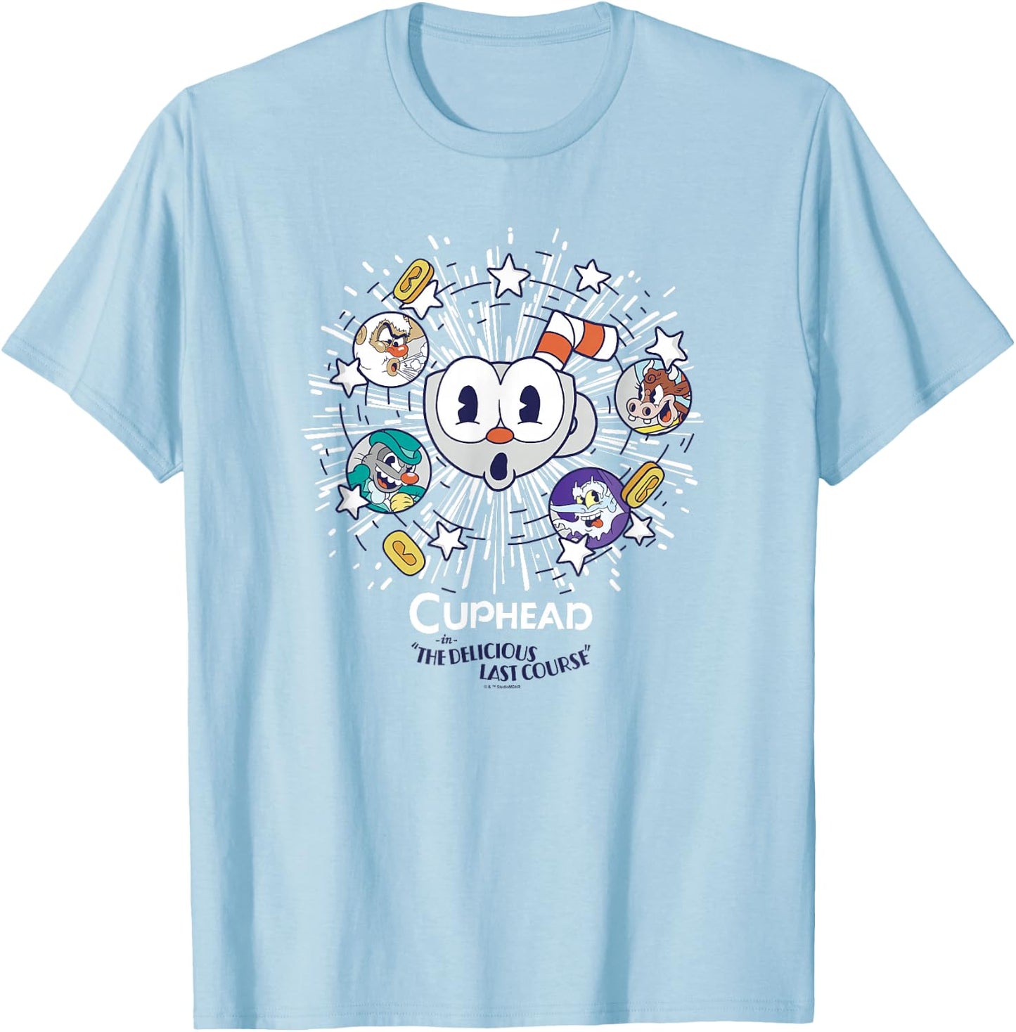 Cuphead: The Delicious Last Course Cuphead Character Group T-Shirt - T-Shirt | Light Blue
