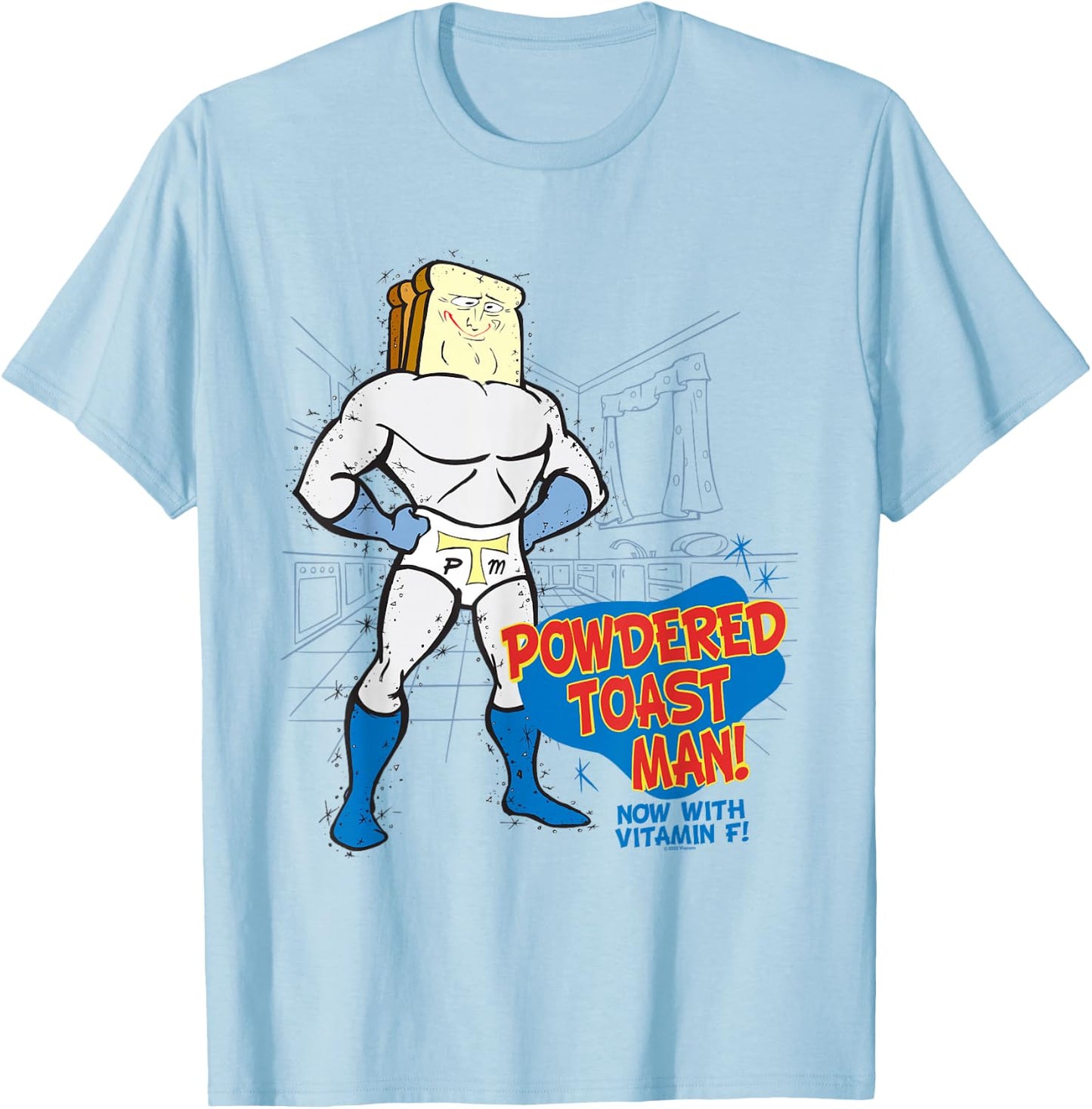 Ren and Stimpy Powdered Toast Man T-Shirt - T-Shirt | Light Blue