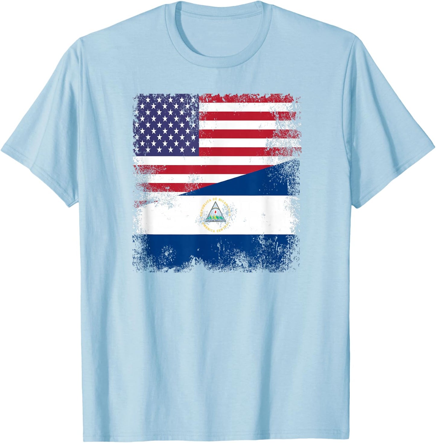 Half Nicaraguan Flag | Vintage Nicaragua USA Gift T-Shirt - T-Shirt | Light Blue