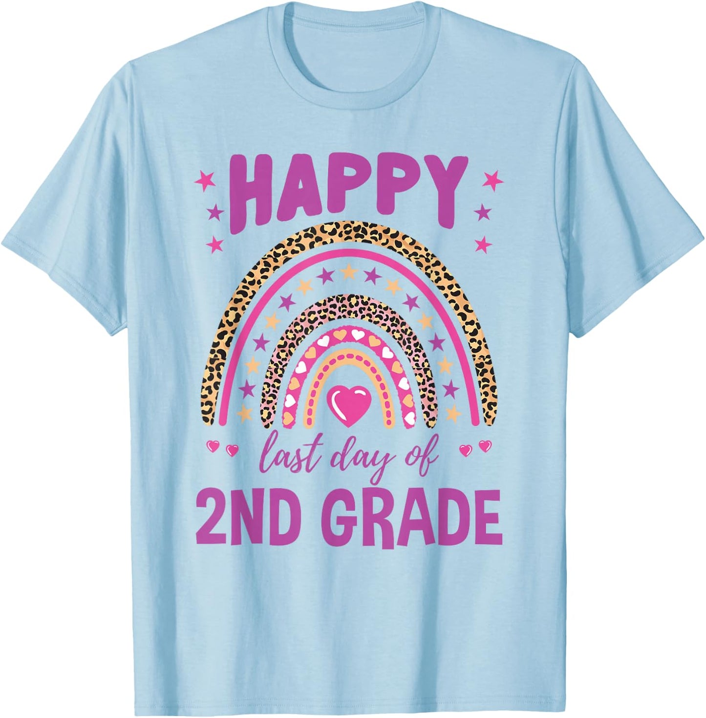 Happy Last Day Of 2nd Grade Leopard Rainbow T-Shirt - T-Shirt | Light Blue