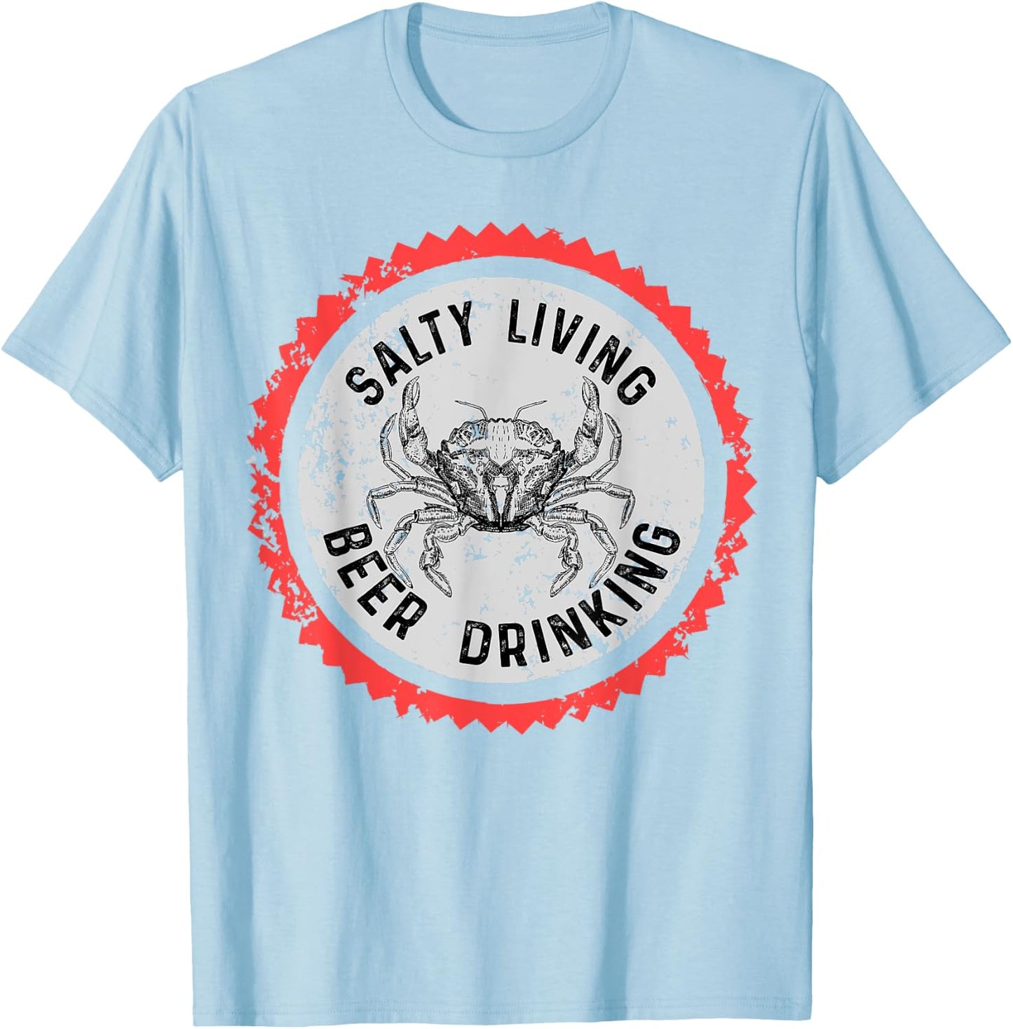 Funny Salty Living Beer Drinking Fishing Boating Pontooning T-Shirt - T-Shirt | Light Blue