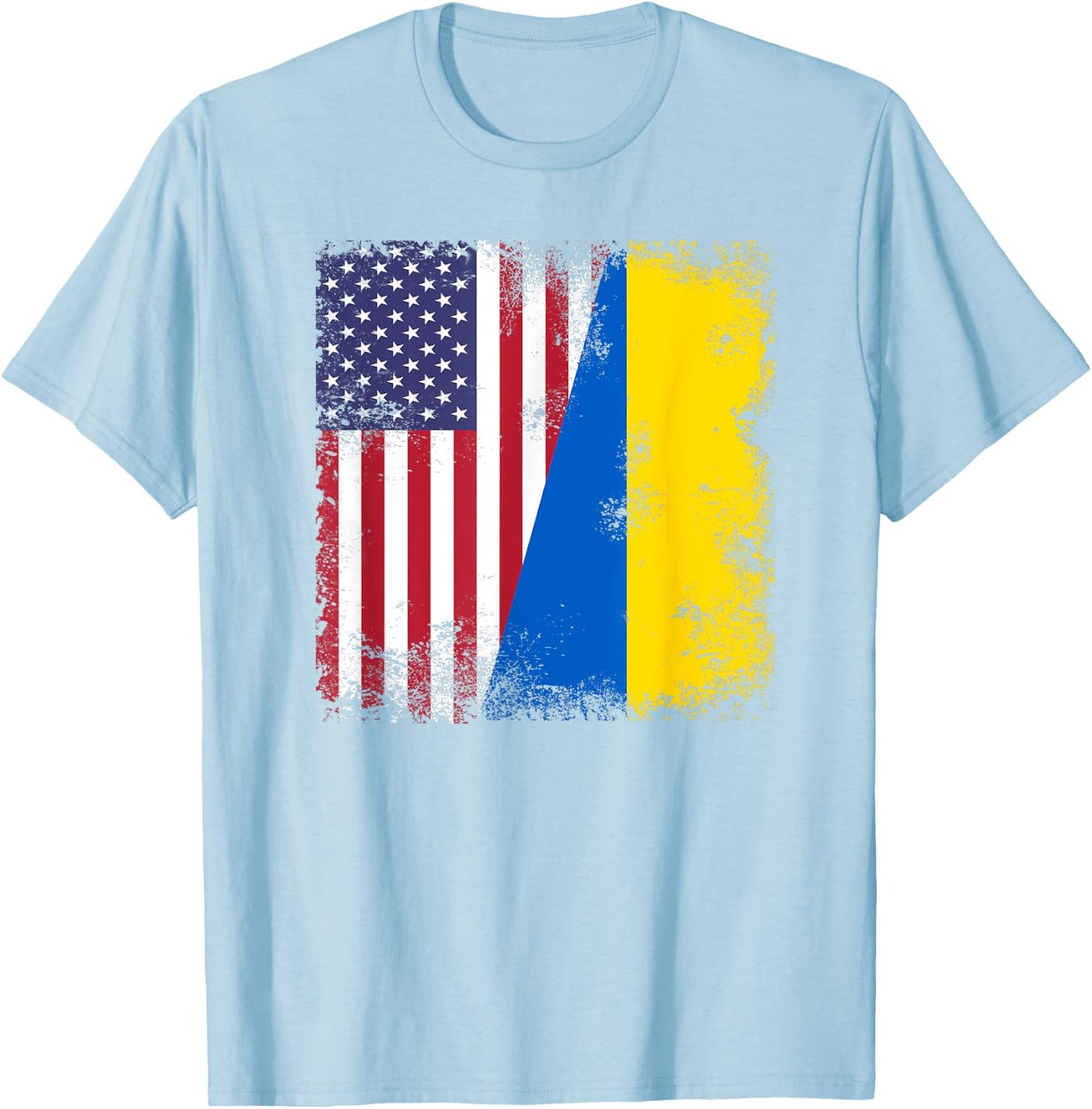 Half Ukrainian Flag | Vintage Ukraine USA Gift T-Shirt - T-Shirt | Light Blue