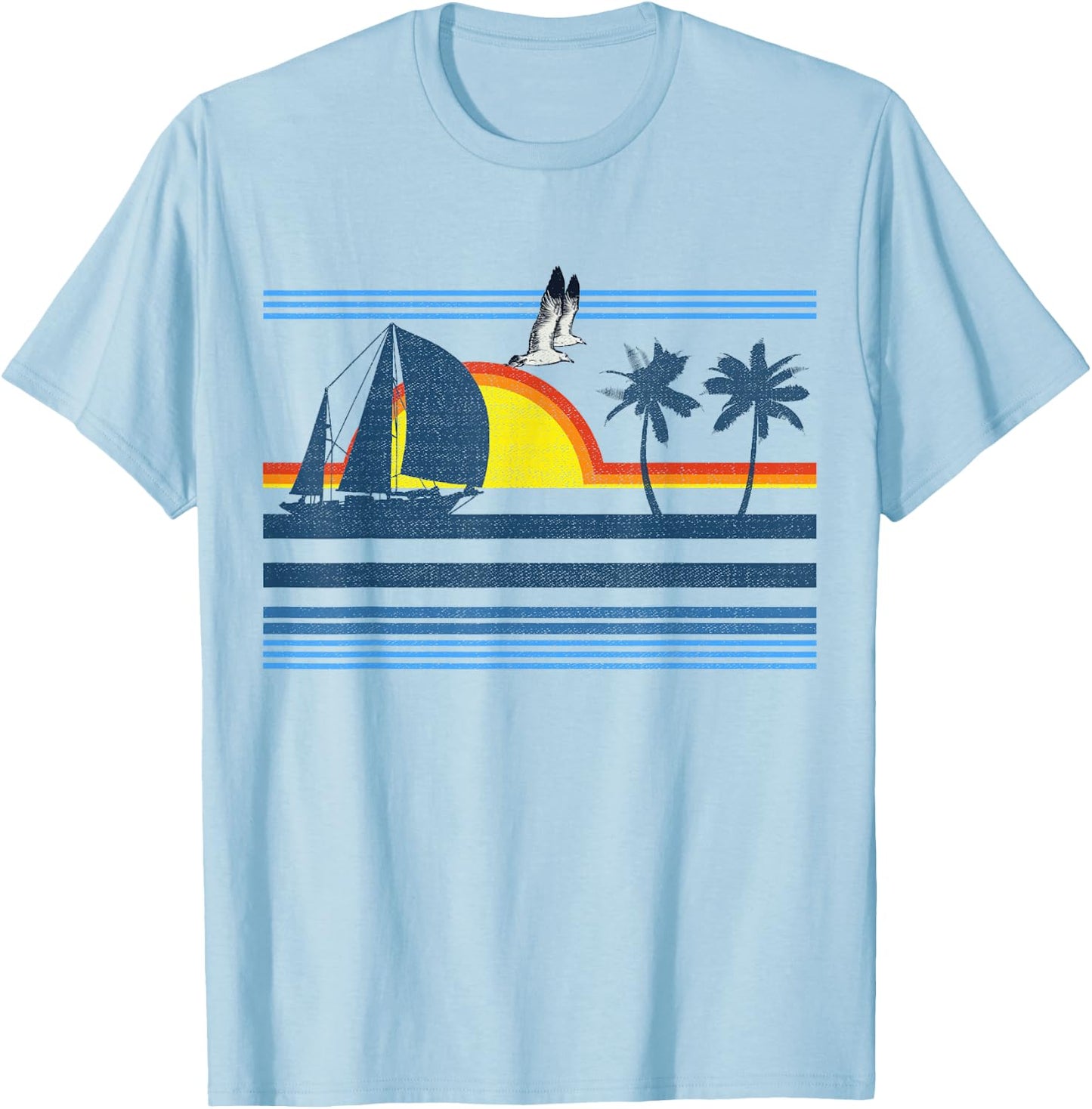Retro Palm Tree Shirt - Tropical Beach Vintage Style 70s 80s T-Shirt - T-Shirt | Light Blue