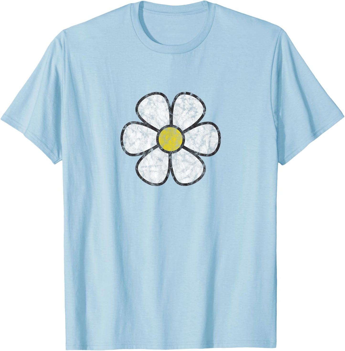 Hippie Daisy Flower Vintage Graphic Effect T-Shirt - T-Shirt | Light Blue
