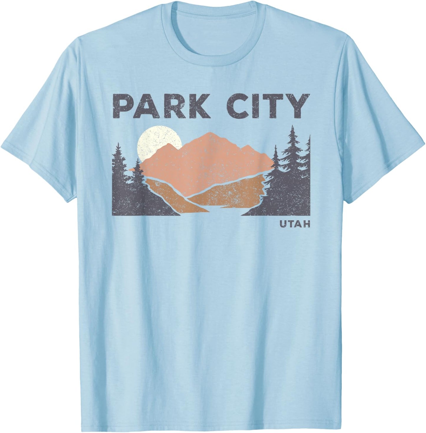 Vintage Retro Park City Utah Faded Mountain Forest Hiking T-Shirt - T-Shirt | Light Blue