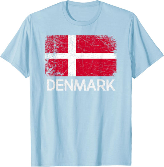 Danish Flag | Vintage Made In Denmark Gift T-Shirt - T-Shirt | Light Blue