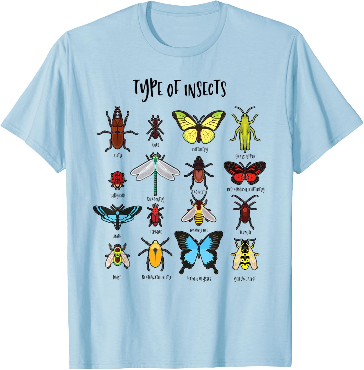 Types of Insects Study of Biology Science Bug Identification T-Shirt - T-Shirt | Light Blue