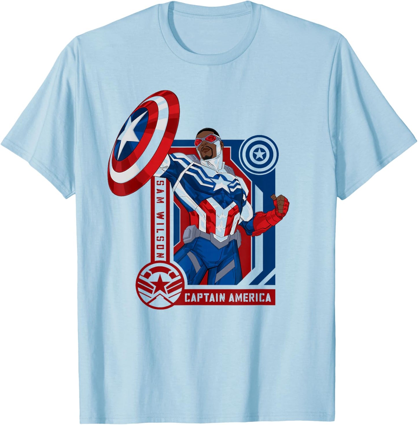 Marvel Avengers Sam Wilson Captain America Hero T-Shirt - T-Shirt | Light Blue
