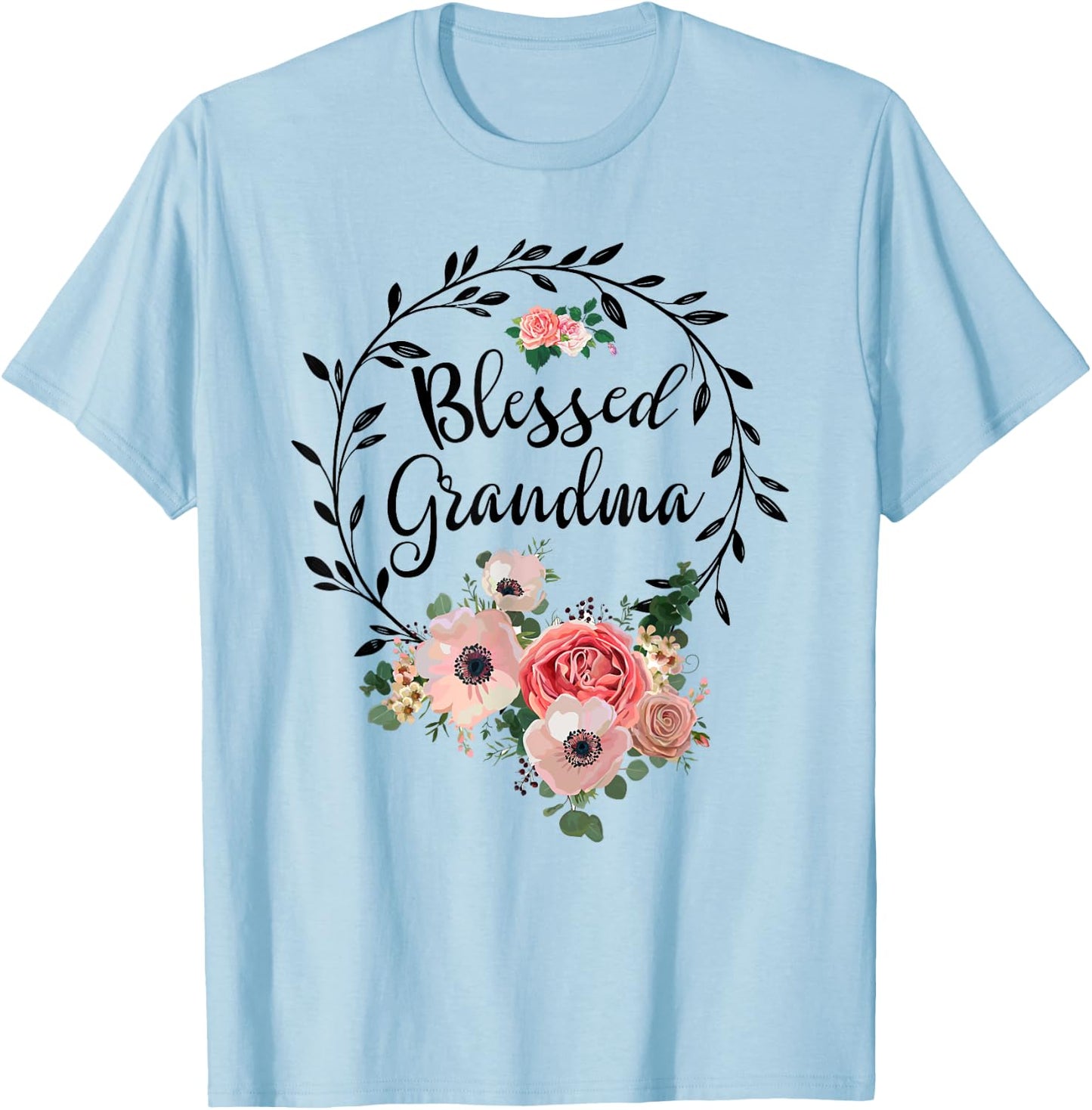 Blessed Grandma Shirt Flower Decor Grandma T-Shirt - T-Shirt | Light Blue