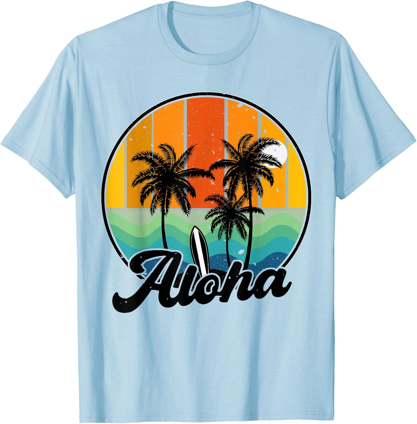 Aloha Hawaiian Palm Tree Beach Surf Kids Men Women T-Shirt - T-Shirt | Light Blue