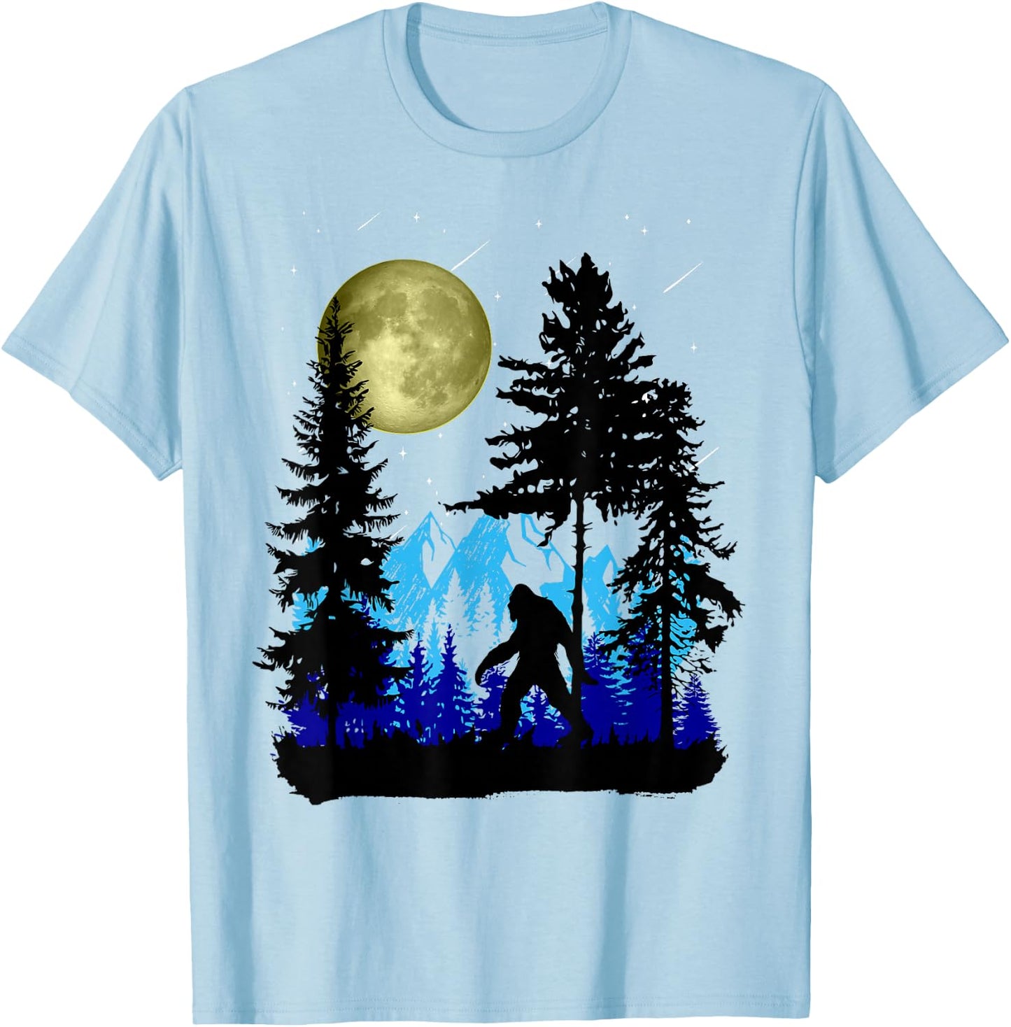 Bigfoot Hiding Under Full Moon for Sasquatch Lover T-Shirt - T-Shirt | Light Blue