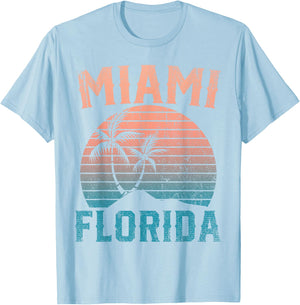 Miami Beach Tropical Summer Vacation Retro Miami Florida Men Women Kids T-Shirt - T-Shirt | Light Blue