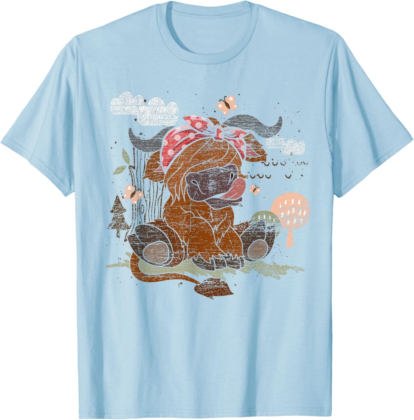 Funny Scottish Farmer Farm Animal Bandana Cute Highland Cow T-Shirt - T-Shirt | Light Blue