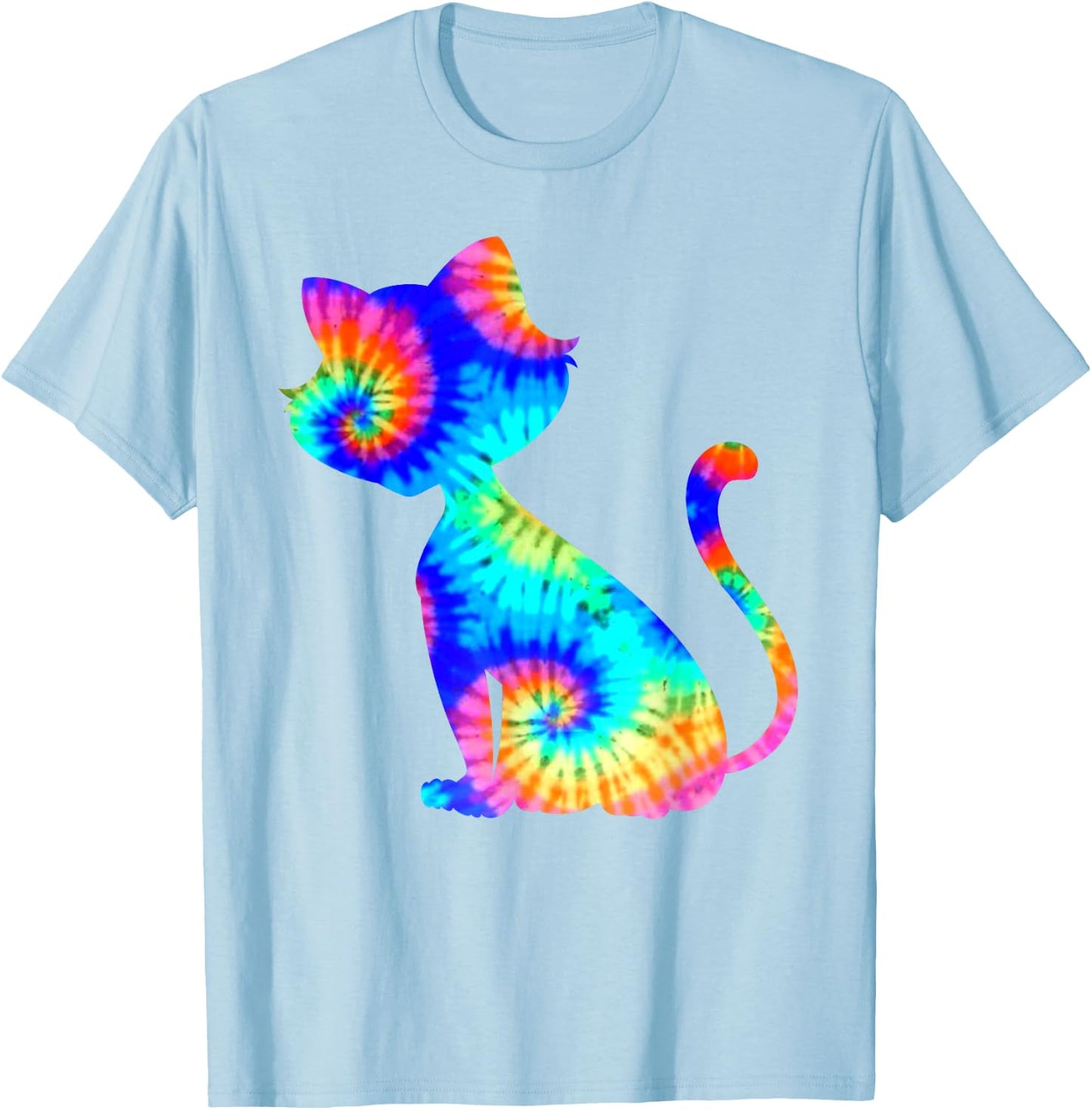 Tie Dye Cat Shirt | Colorful Tye Dye Kitten T-Shirt - T-Shirt | Light Blue