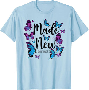Christian Bible Verse Quote Butterfly 2 Corinthians 5:17 T-Shirt - T-Shirt | Light Blue