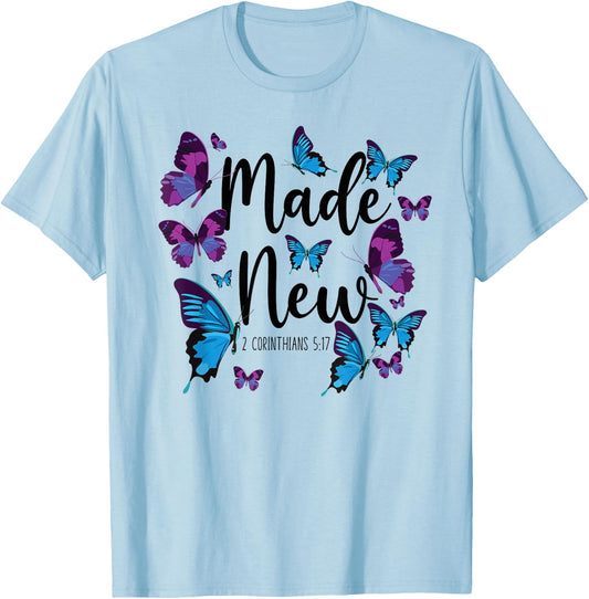 Christian Bible Verse Quote Butterfly 2 Corinthians 5:17 T-Shirt - T-Shirt | Light Blue