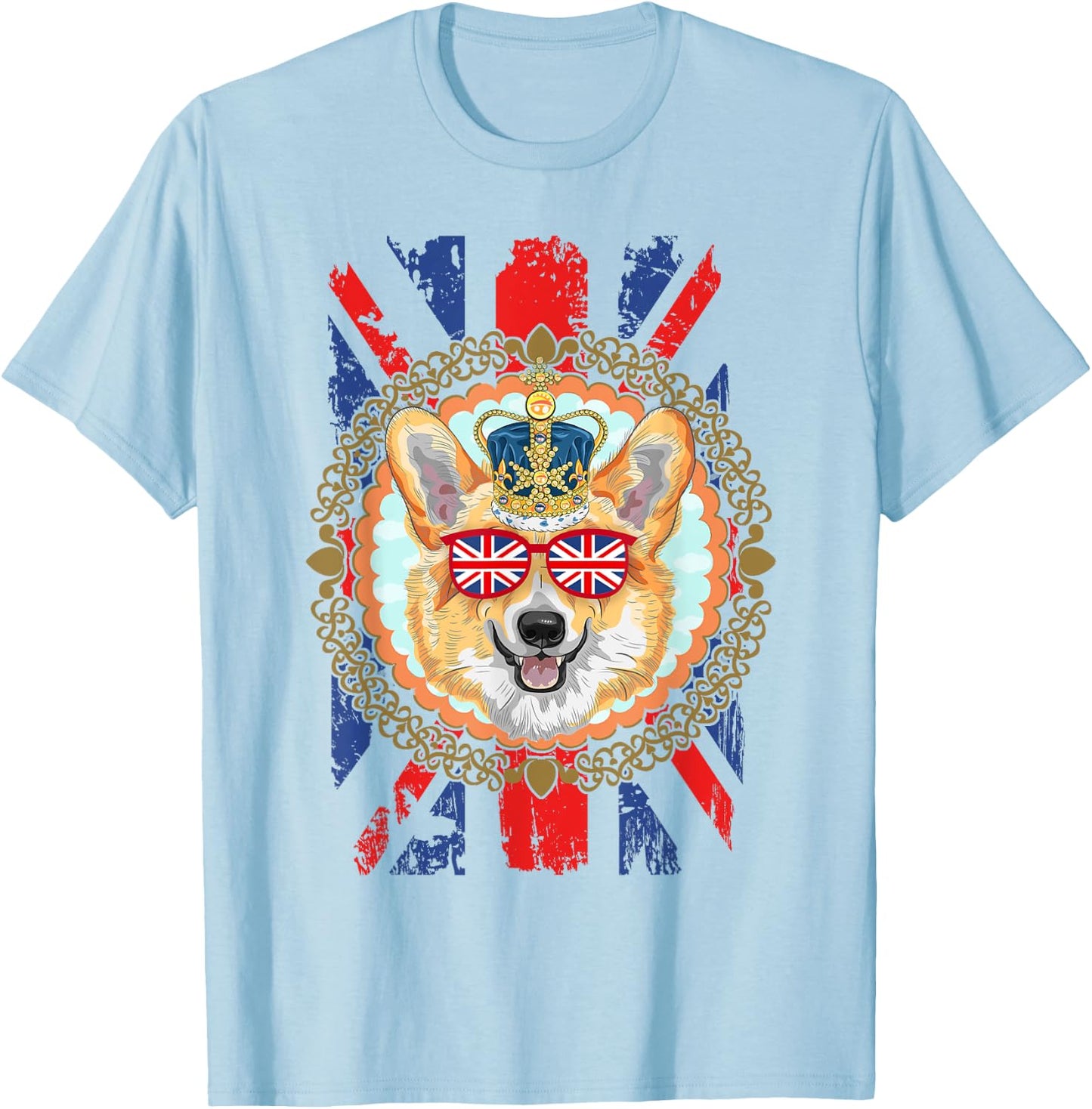 Novelty Union Jack Flag With Corgi For Kids & British Expats T-Shirt - T-Shirt | Light Blue