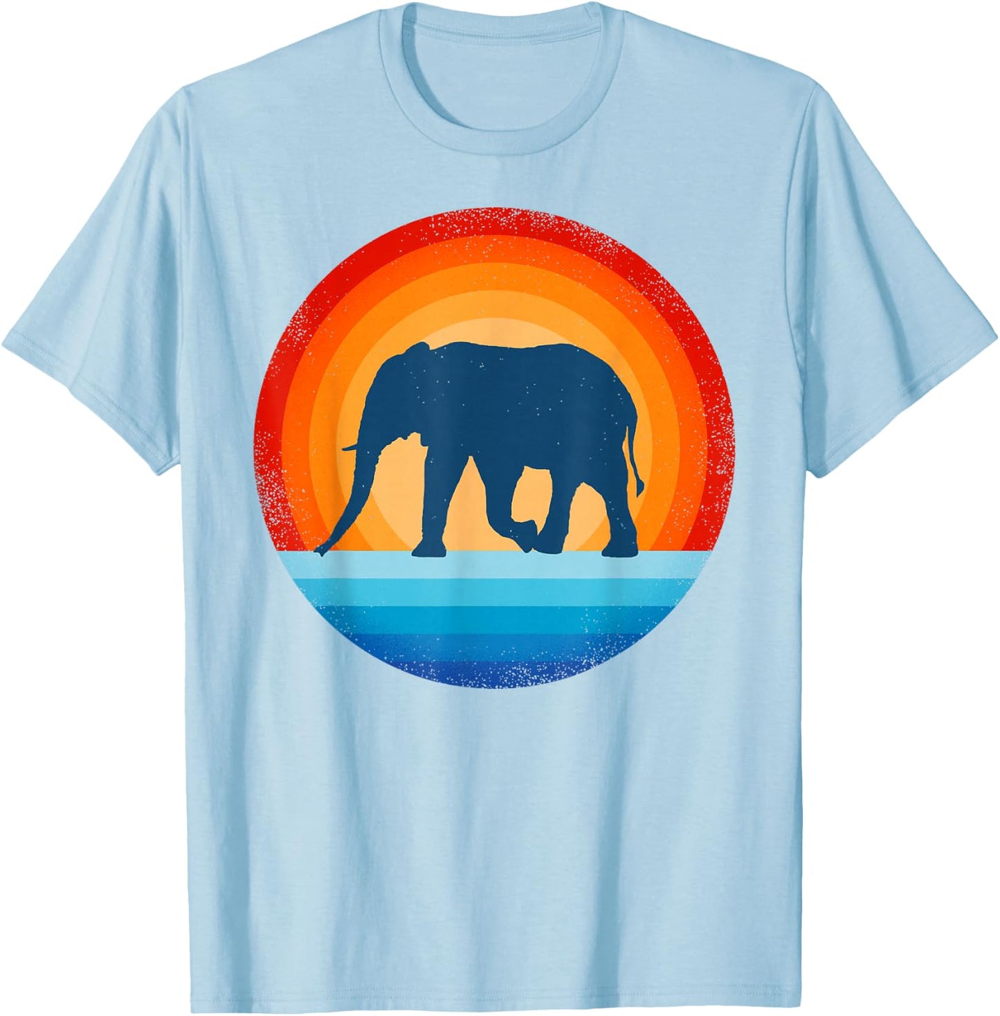 Elephant Retro Vintage 70s Sunset Mammal Animal Men Women T-Shirt - T-Shirt | Light Blue