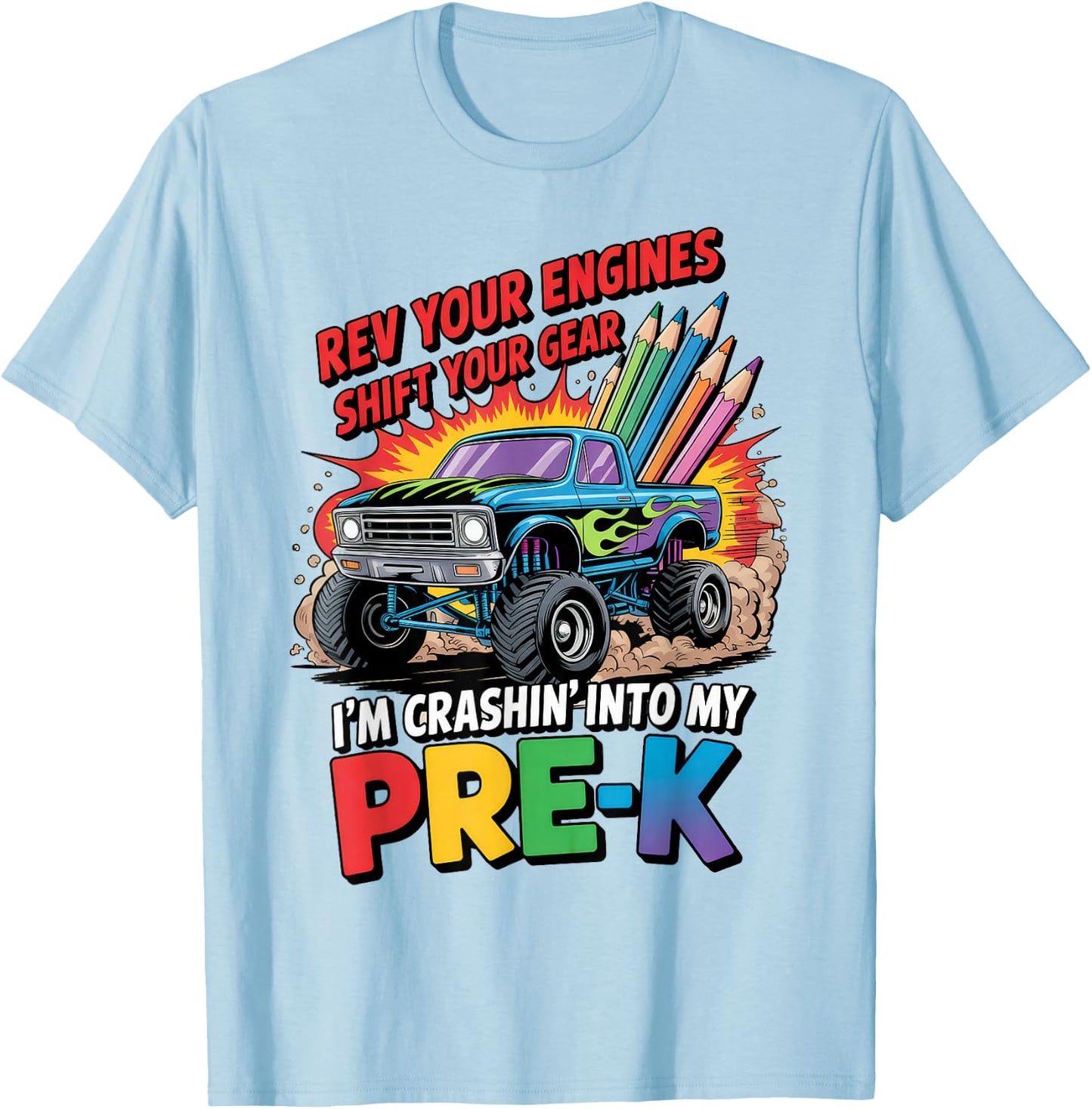 Back to School Pre-K Preschool Monster Truck First Day Boys T-Shirt - T-Shirt | Light Blue