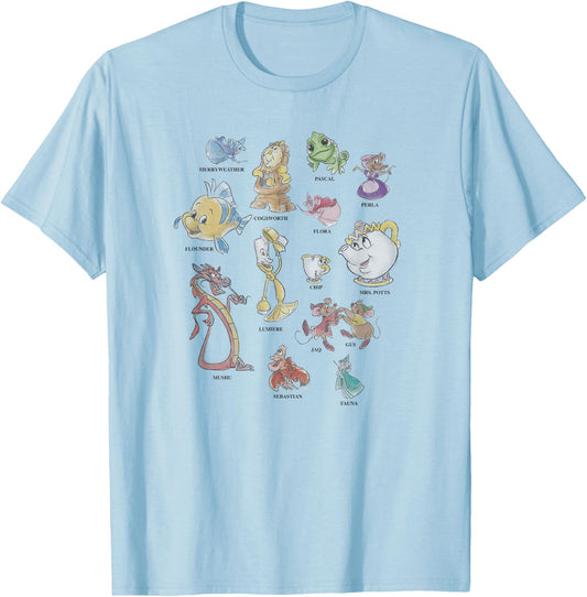 Disney Princesses Sidekick Identification Chart Small T-Shirt - T-Shirt | Light Blue