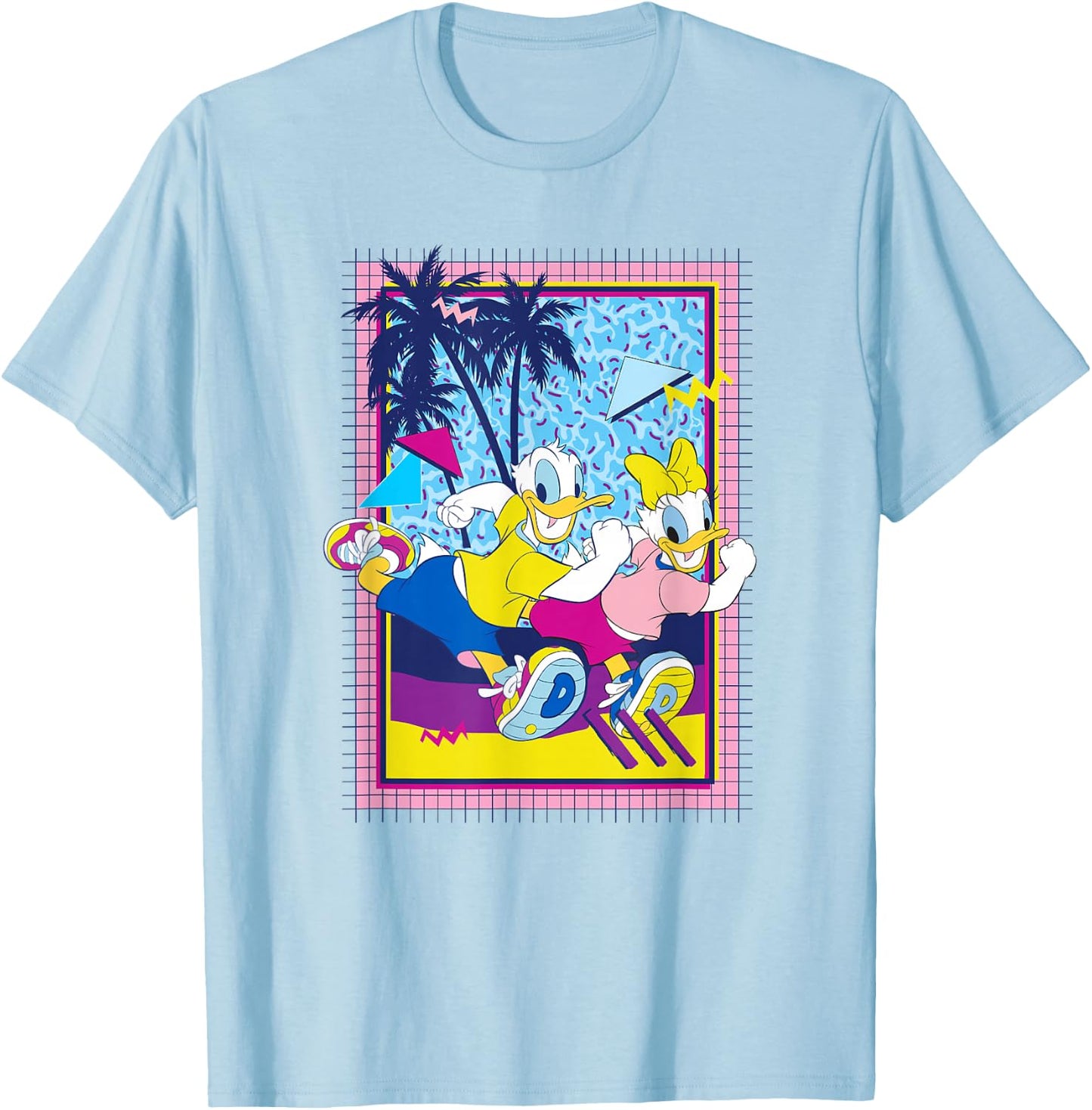 Disney Mickey And Friends Donald And Daisy Retro Run Poster T-Shirt - T-Shirt | Light Blue