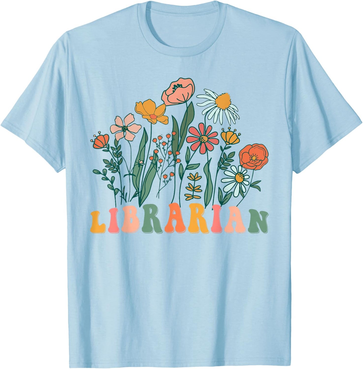 Groovy Wildflower Librarian T-Shirt - T-Shirt | Light Blue