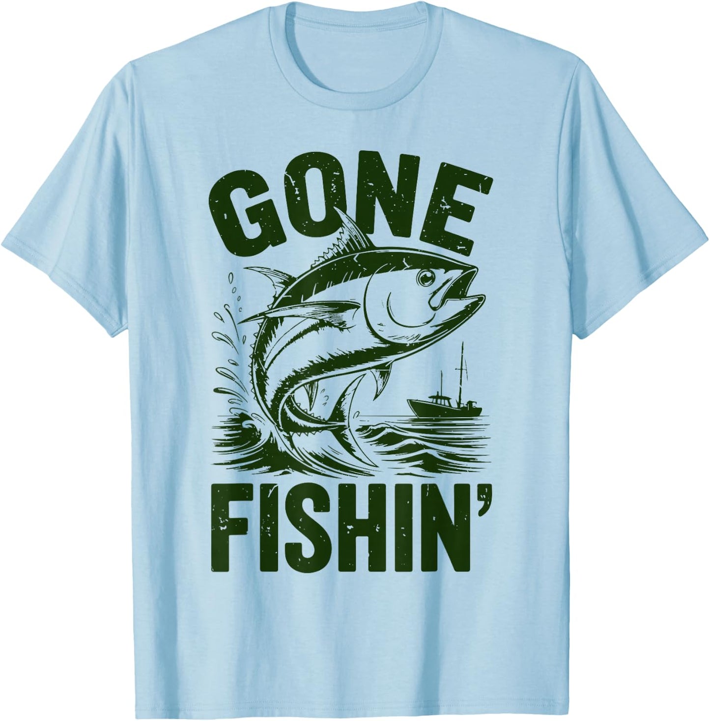 Toddler Gone Fishing Youth Boy Tuna Fish Deep Sea Funny T-Shirt - T-Shirt | Light Blue