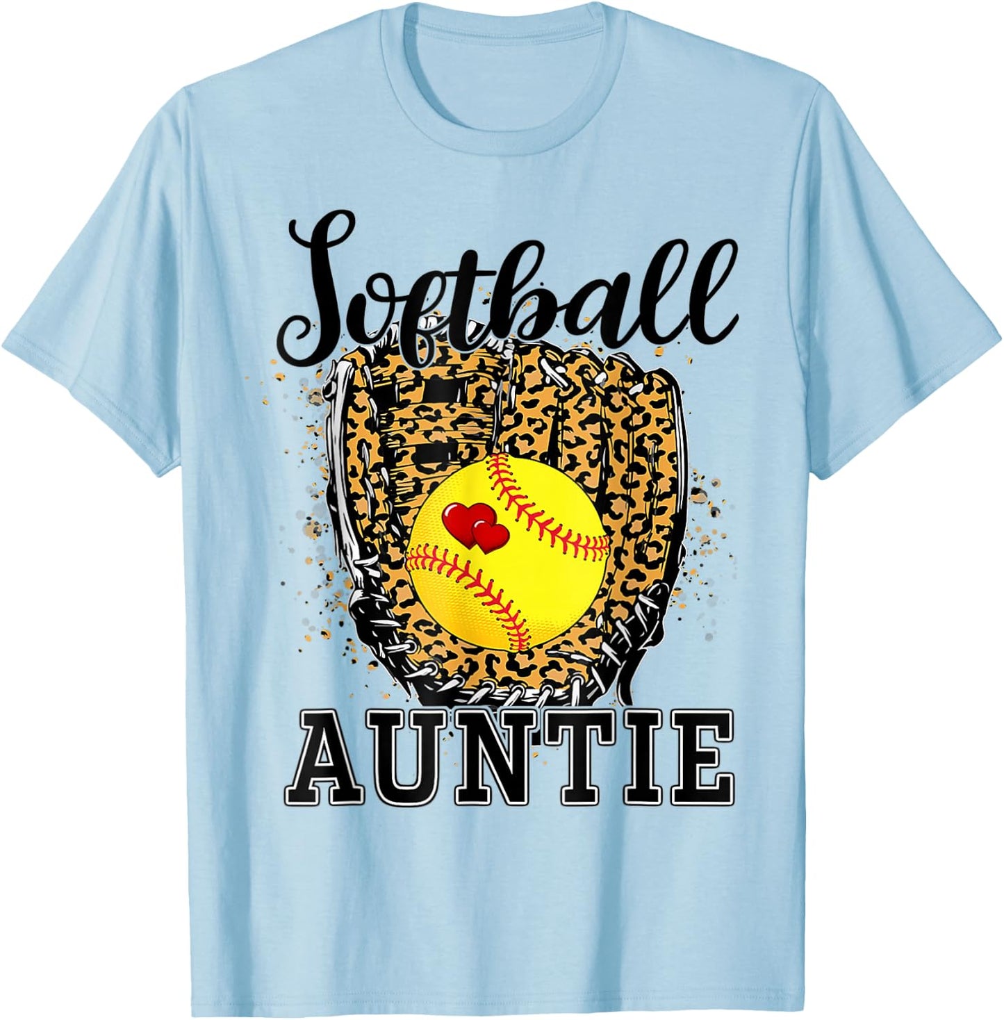 Softball Auntie Leopard Game Day Aunt Mother T-Shirt - T-Shirt | Light Blue