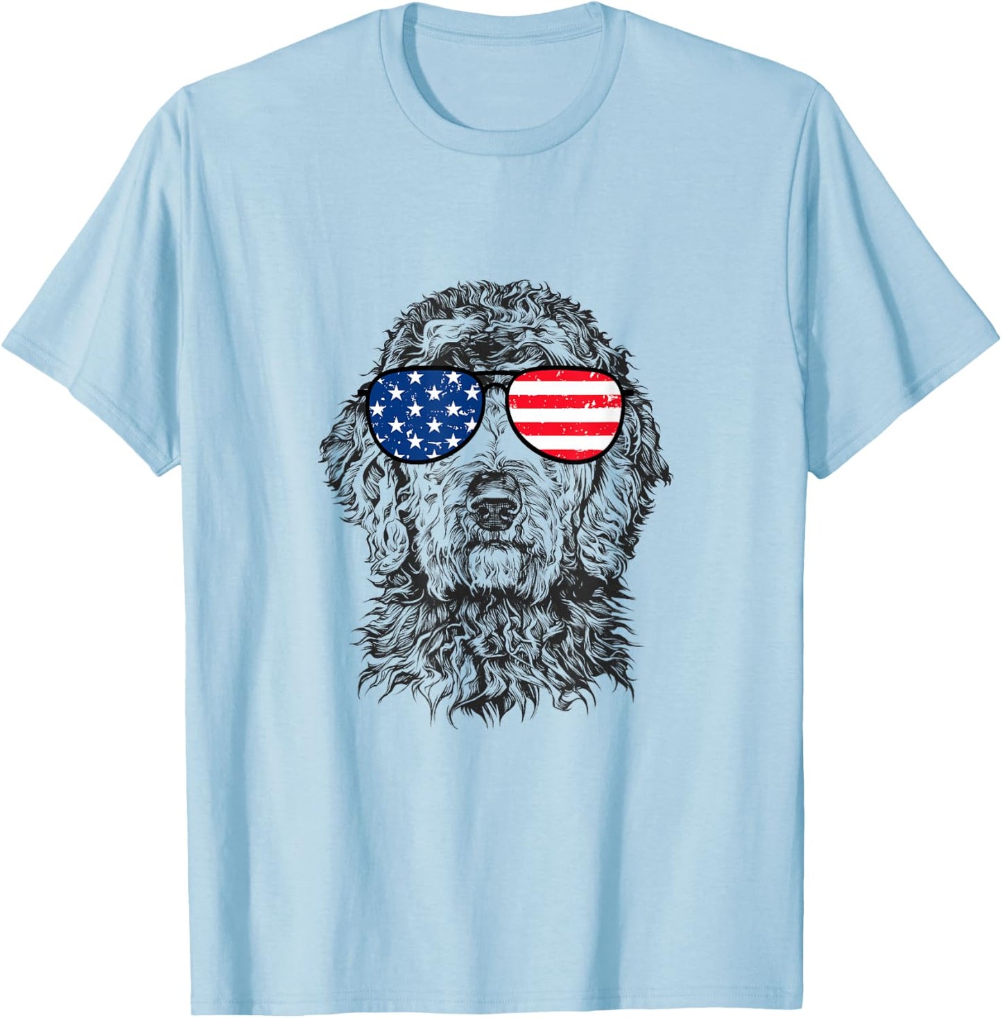 4th of July Goldendoodle Doodle Dog Patriotic USA Sunglasses T-Shirt - T-Shirt | Light Blue