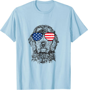 4th of July Goldendoodle Doodle Dog Patriotic USA Sunglasses T-Shirt - T-Shirt | Light Blue