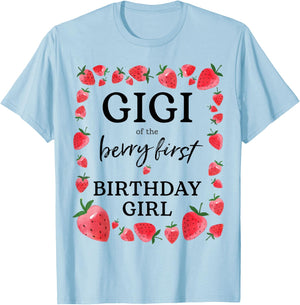 Gigi of The Berry First Birthday Girl Sweet One Strawberry T-Shirt - T-Shirt | Light Blue