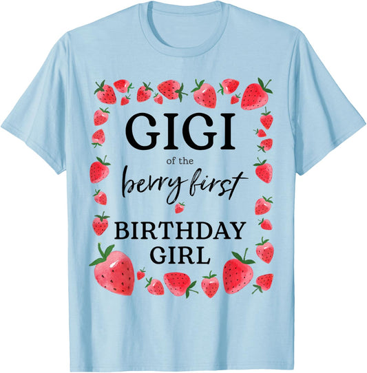 Gigi of The Berry First Birthday Girl Sweet One Strawberry T-Shirt - T-Shirt | Light Blue