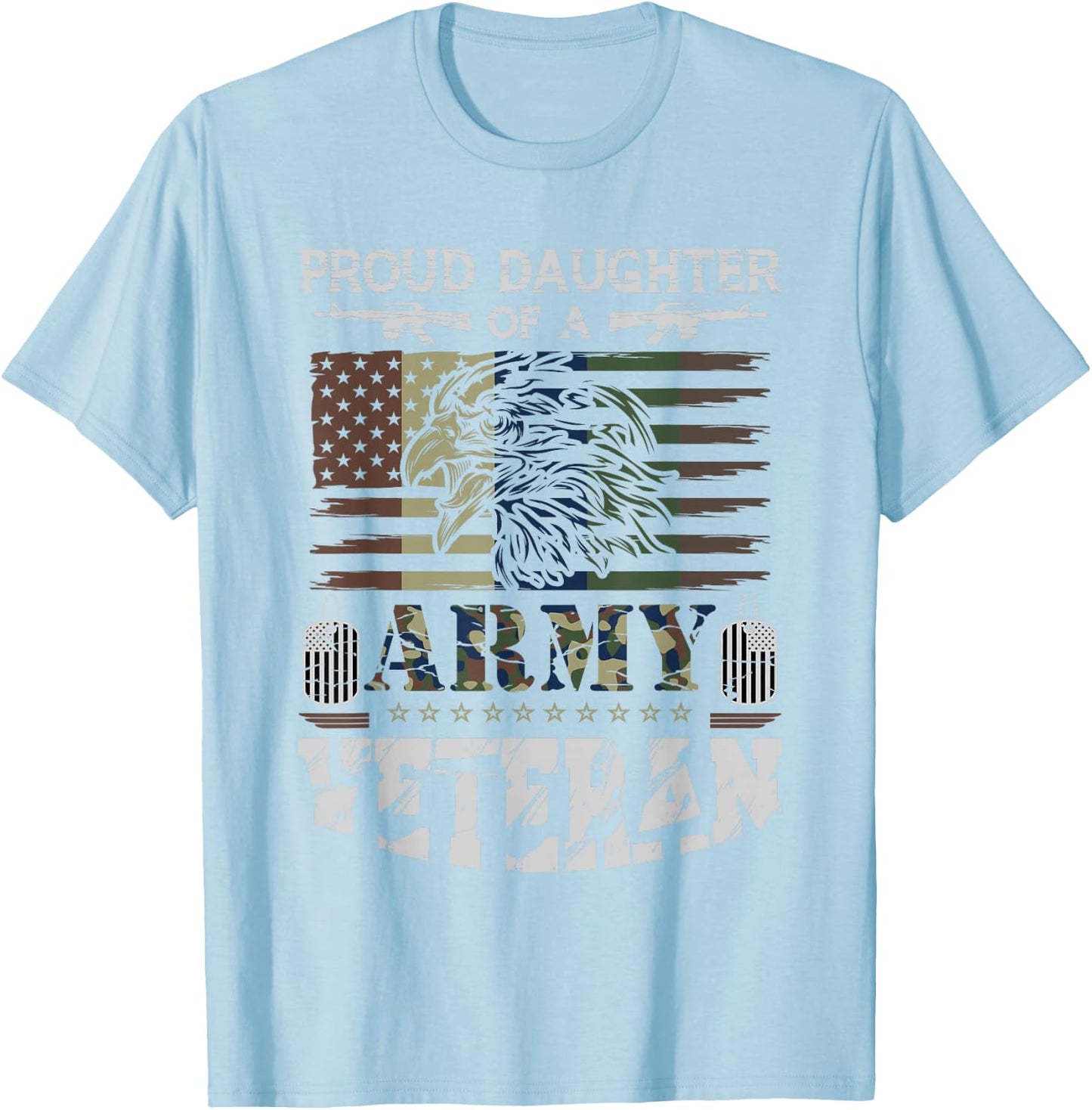 Distressed American Flag Proud Daughter Of A Army Veteran T-Shirt - T-Shirt | Light Blue