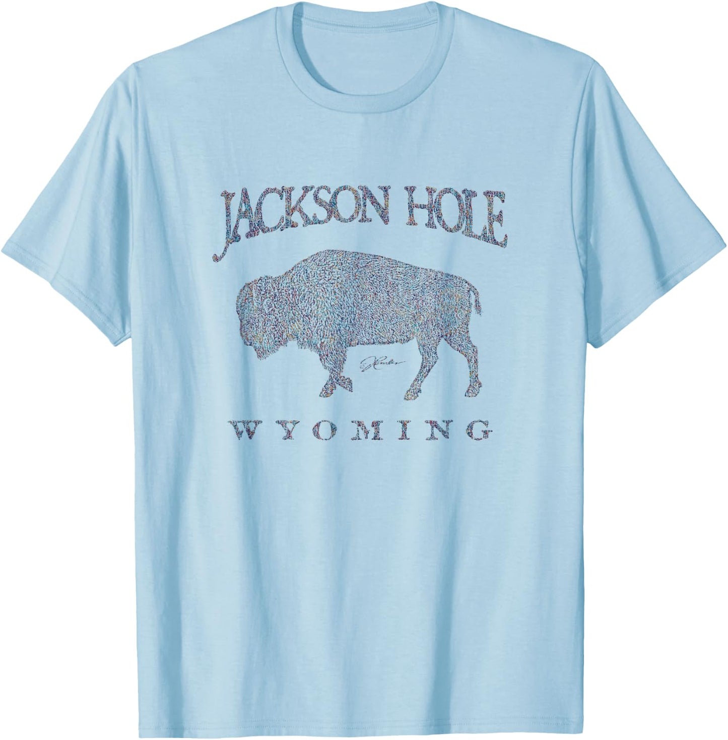 JCombs: Jackson Hole, WY, Walking Bison T-Shirt - T-Shirt | Light Blue
