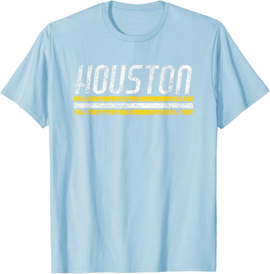 Houston Texas Retro Vintage Weathered Stripe Throwback T-Shirt - T-Shirt | Light Blue