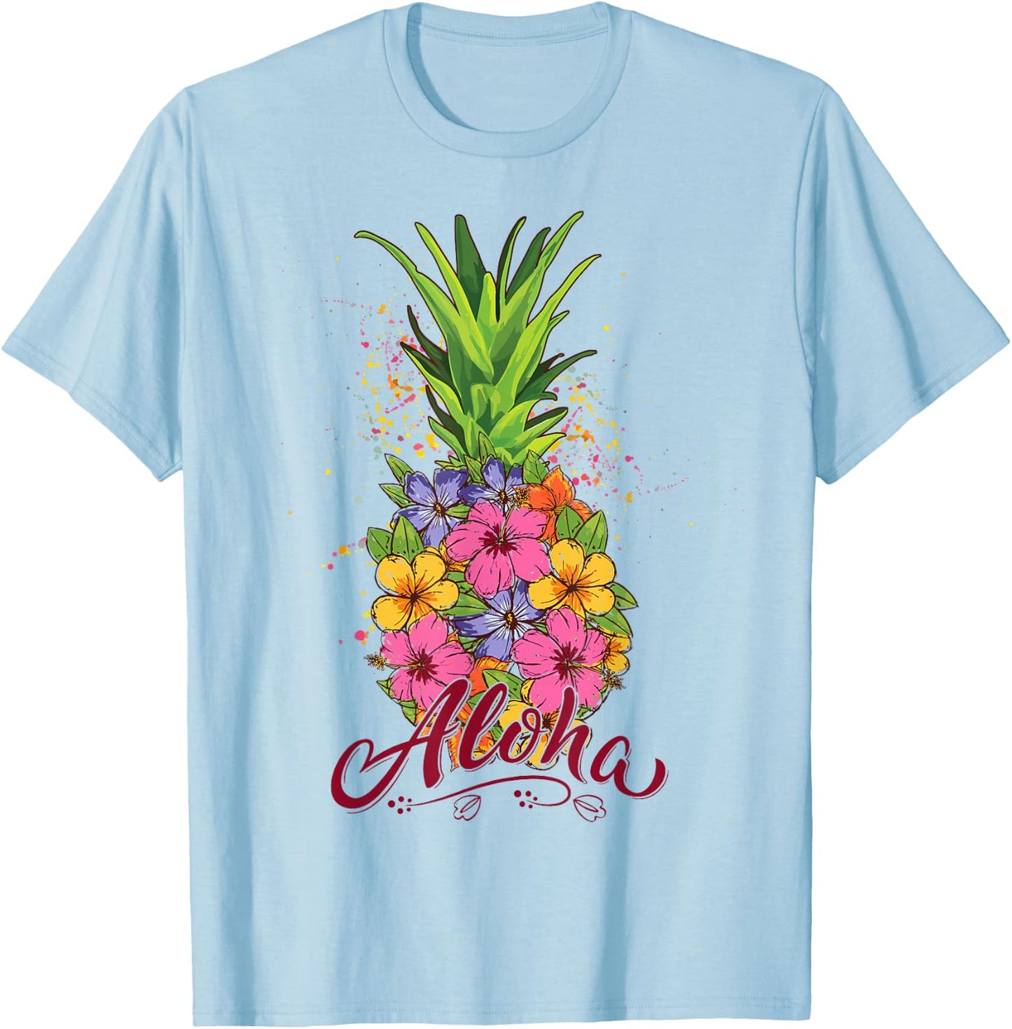 Hibiscus Aloha Hawaiian Pineapple Teen Girls Youth T-Shirt - T-Shirt | Light Blue