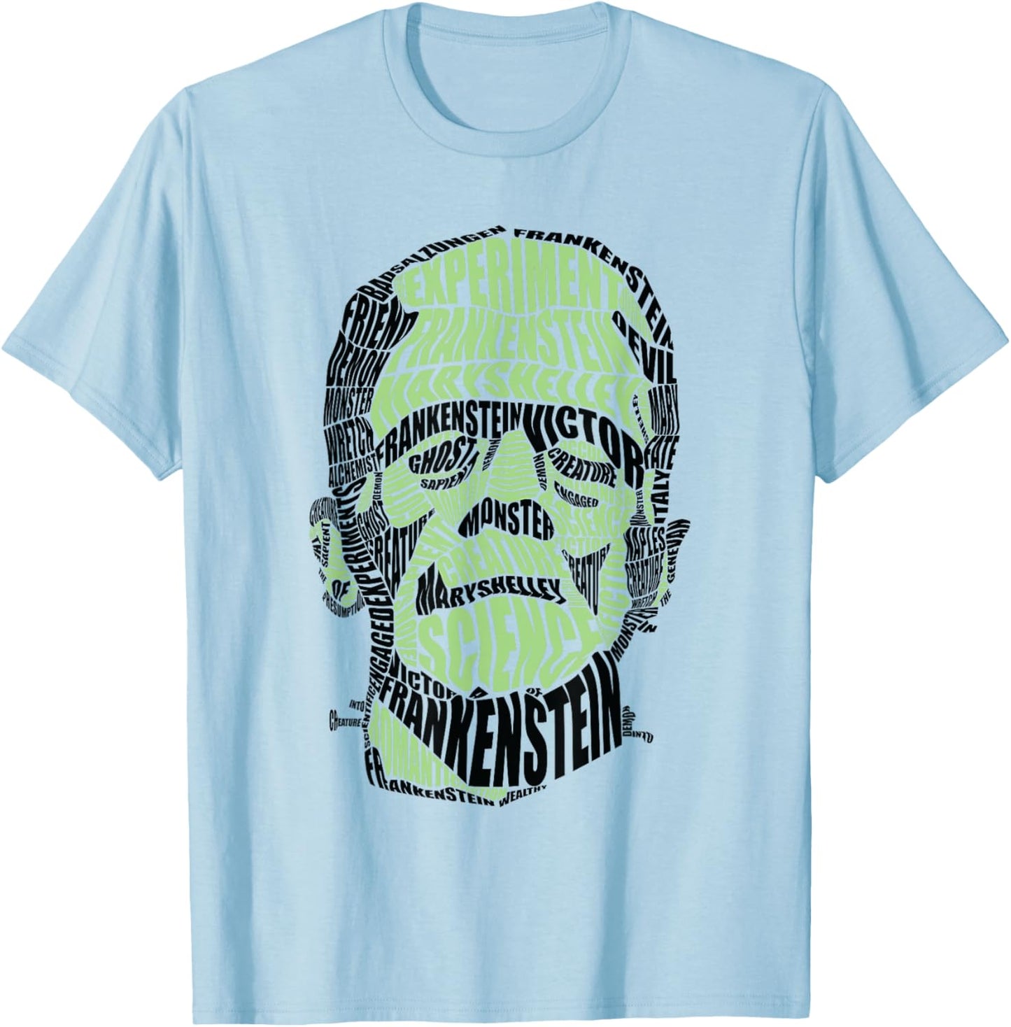 Calligram Frankenstein Lover Halloween Costume Gift T-Shirt - T-Shirt | Light Blue