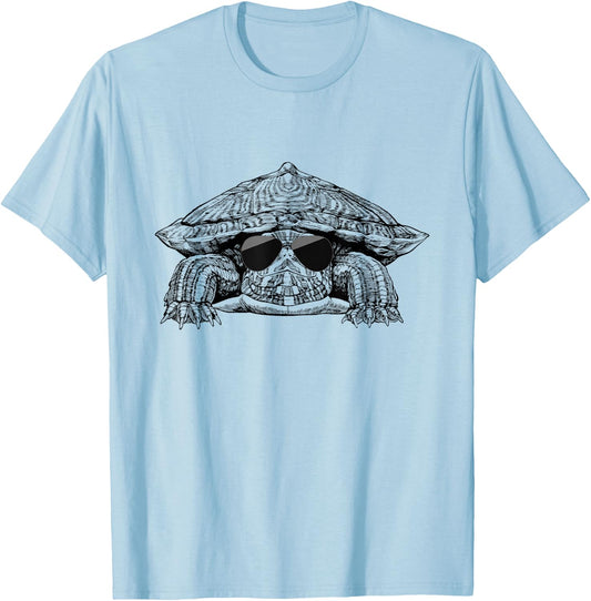 Red eared slider turtle with Sunglasses T-Shirt - T-Shirt | Light Blue