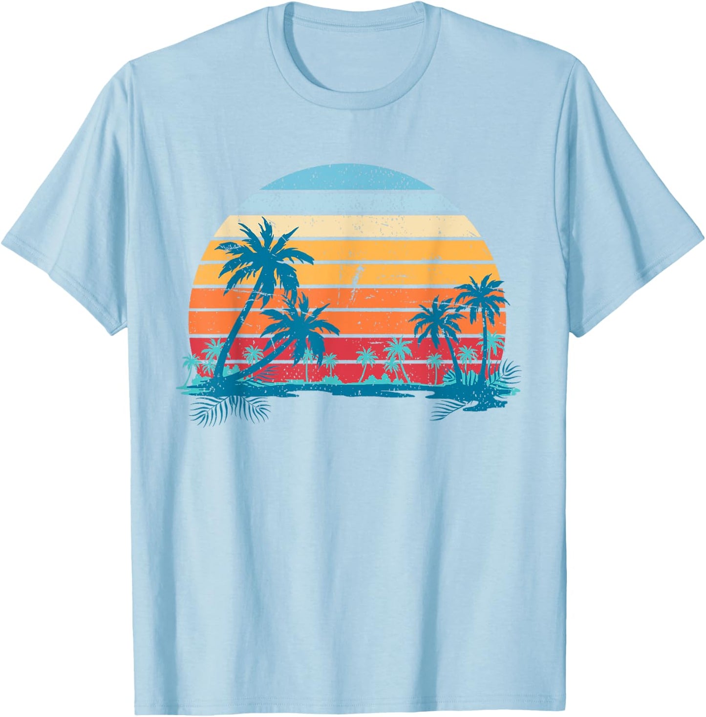 Sunset Beach Palms Summer Vibes Retro Tropical Summer Men Women Girls Kids T-Shirt - T-Shirt | Light Blue