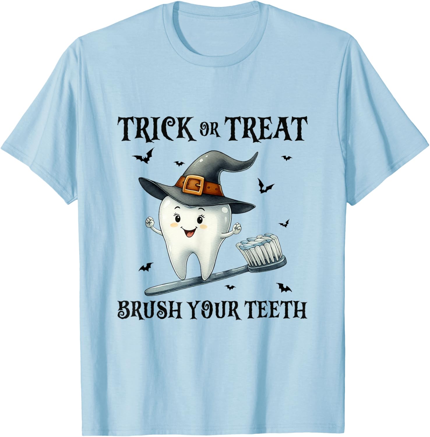 Trick Or Treat Brush Your Teeth Retro Witch Funny Halloween T-Shirt - T-Shirt | Light Blue
