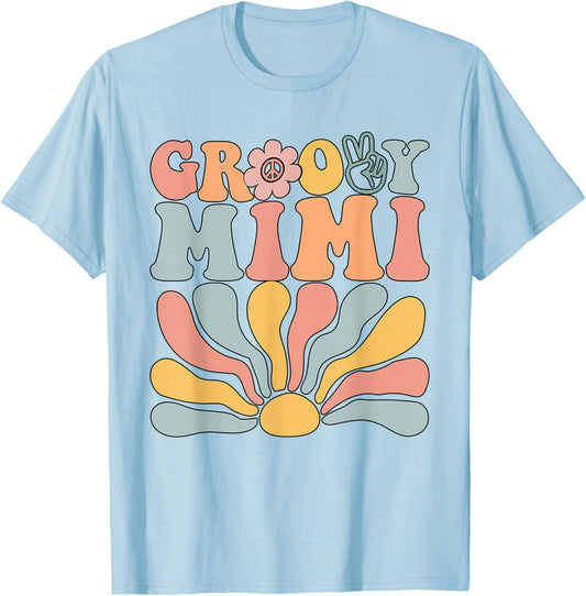Groovy Retro Mimi Matching Family 1st Birthday Party T-Shirt - T-Shirt | Light Blue